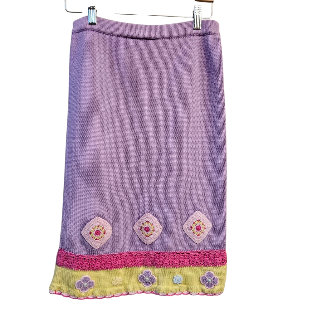 Hanna Andersson Easter Purple Lavender Knit Skirt Crochet Floral, Girls 10
